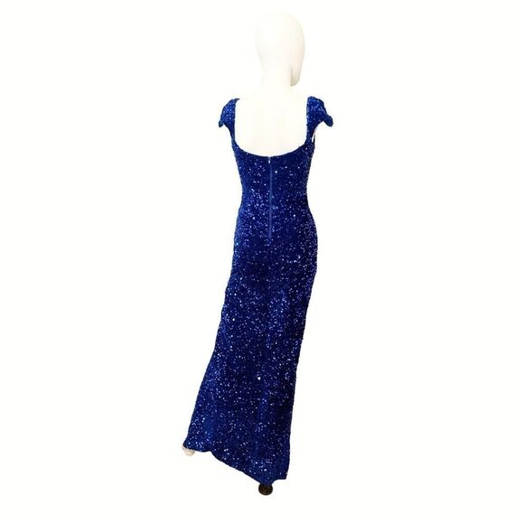 Fashion Nova Royal Blue Luminous Sequin Velvet Maxi Dress Size XS - Picture 5 of 7
